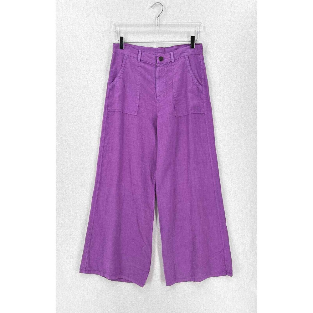 Enza Costa Pants Women Large Purple Linen Wide Leg High Rise Pocket Casual - Picture 2 of 16